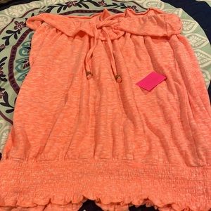 Medium summer strapless slouch top. In salmon